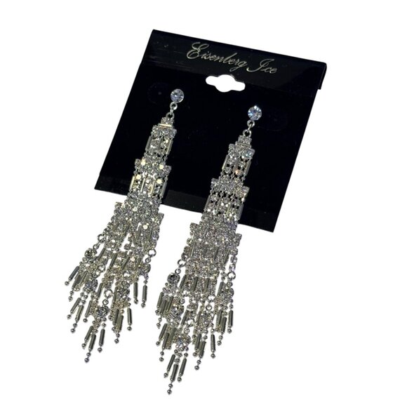 Eisenberg Ice Jewelry - Eisenberg Ice Vintage 4" Silver Tone Rhinestone Chandelier Earrings Sparkly NOS